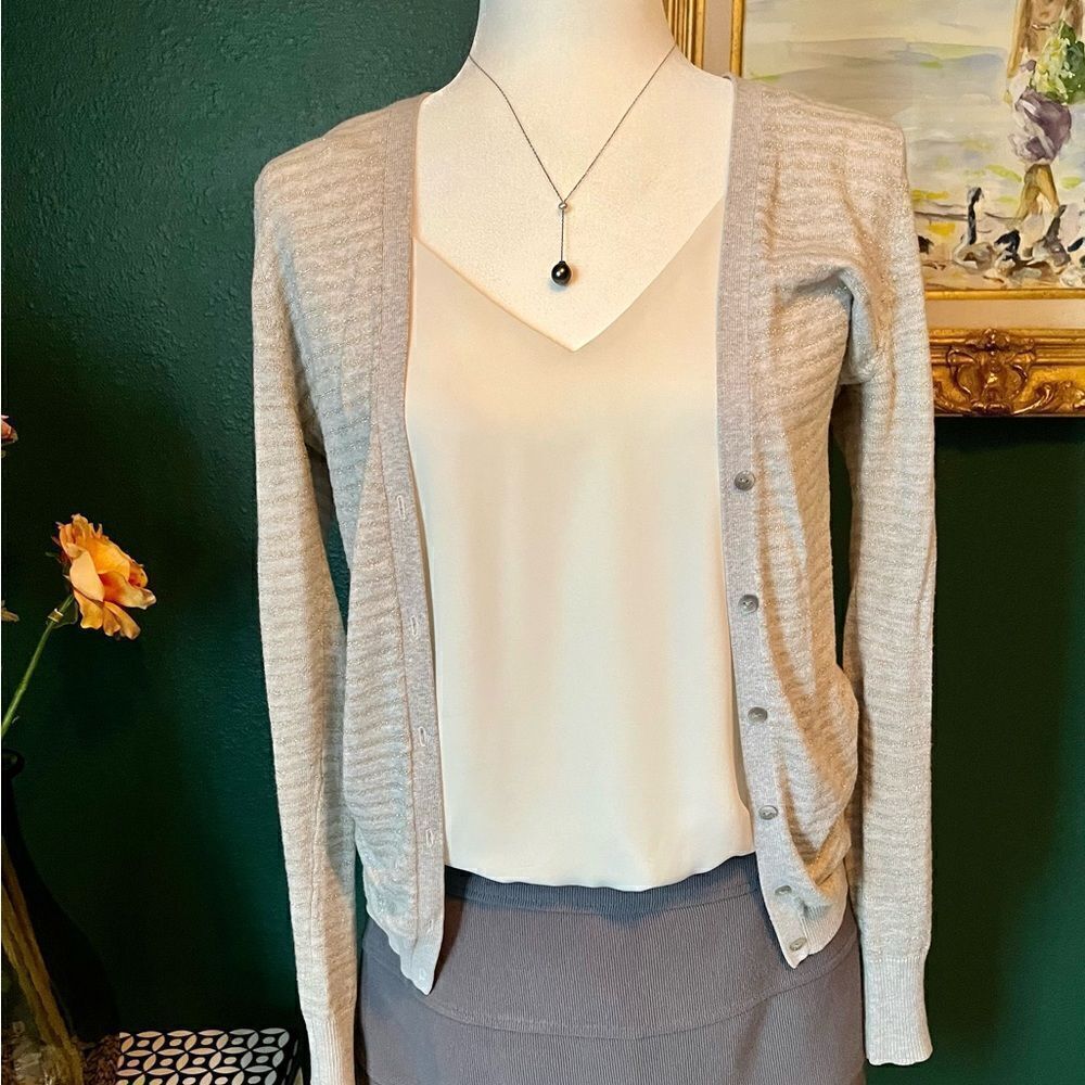Old Navy Women's Light Gray Cardigan w/Gold Stripes, size S